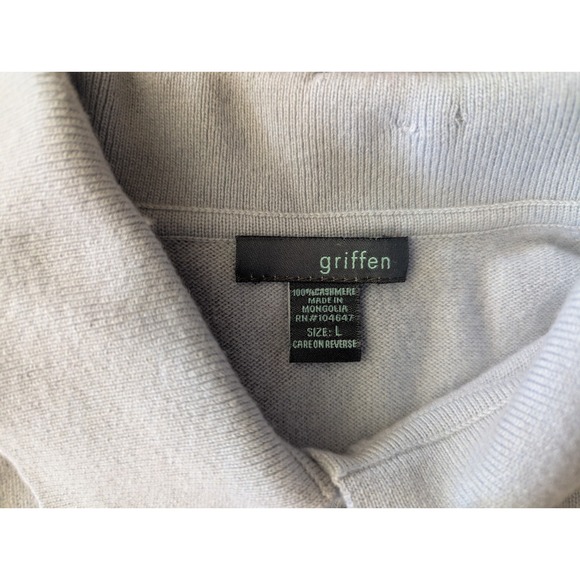 Griffen Sweater Woman's Sz L  Cashmere Knit Polo Pullover Light Blue 3/4 Sleeve - Picture 4 of 7